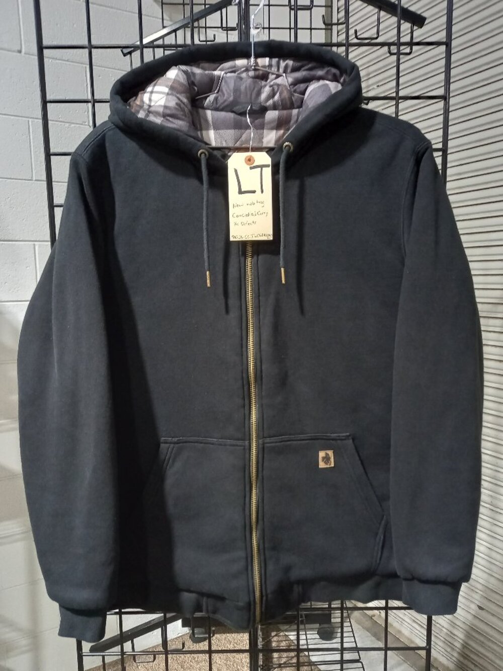 Men's Quilt Linned Full Zip Sweatshirt w Concealled Carry Velcro Patches | LT